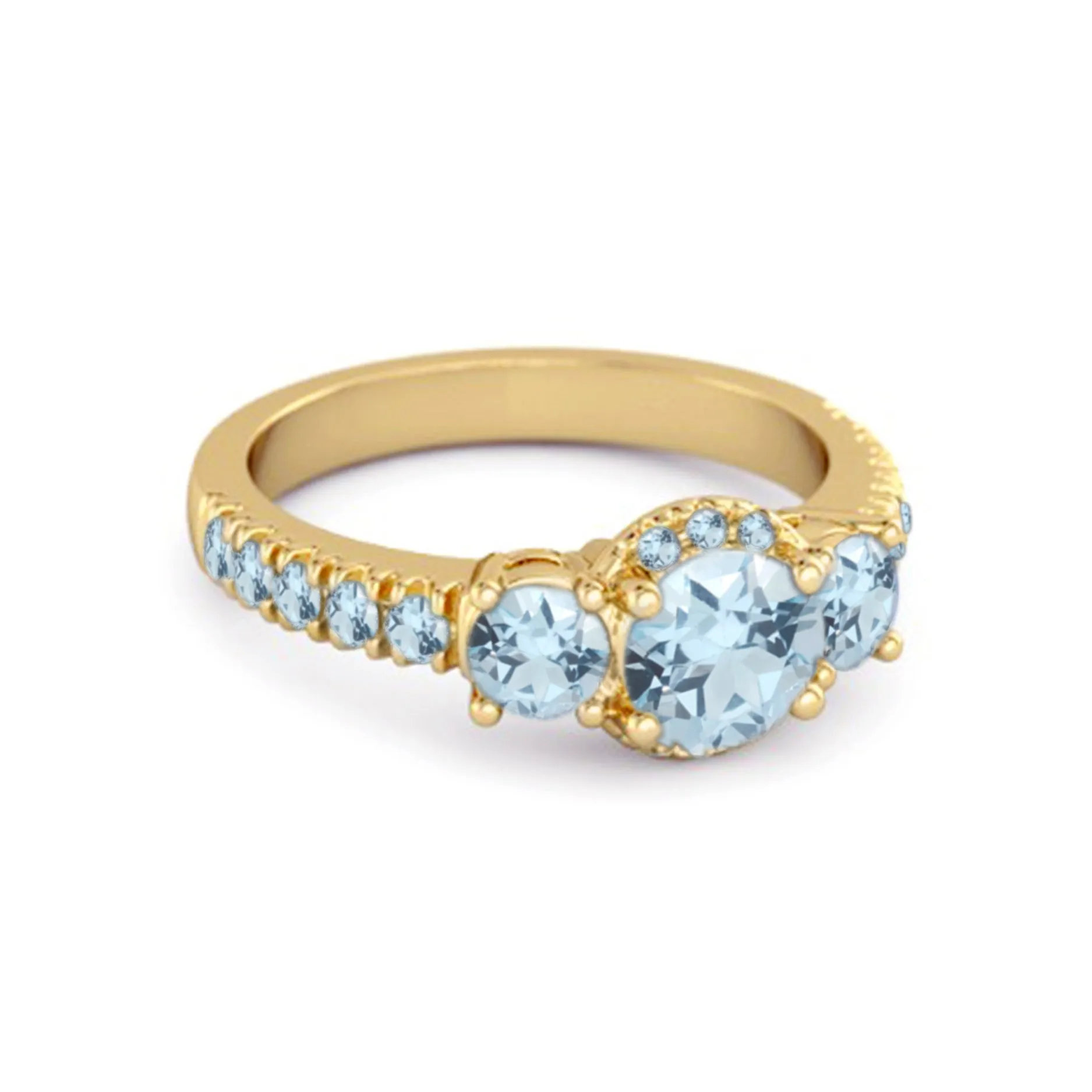 Three Stone Blue Topaz Rare Cut 925 Sterling Silver Accent Ring