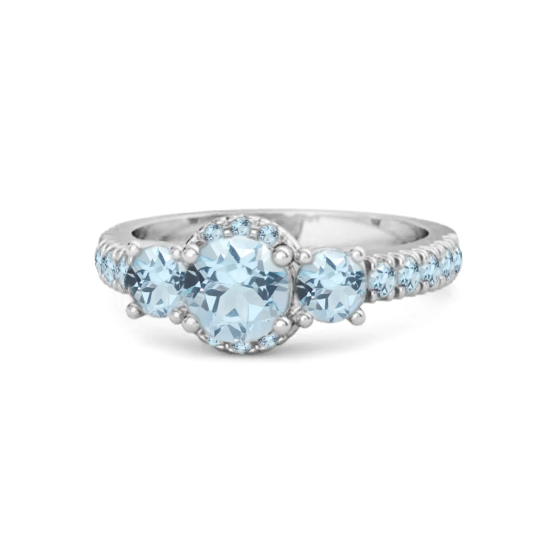 Three Stone Blue Topaz Rare Cut 925 Sterling Silver Accent Ring