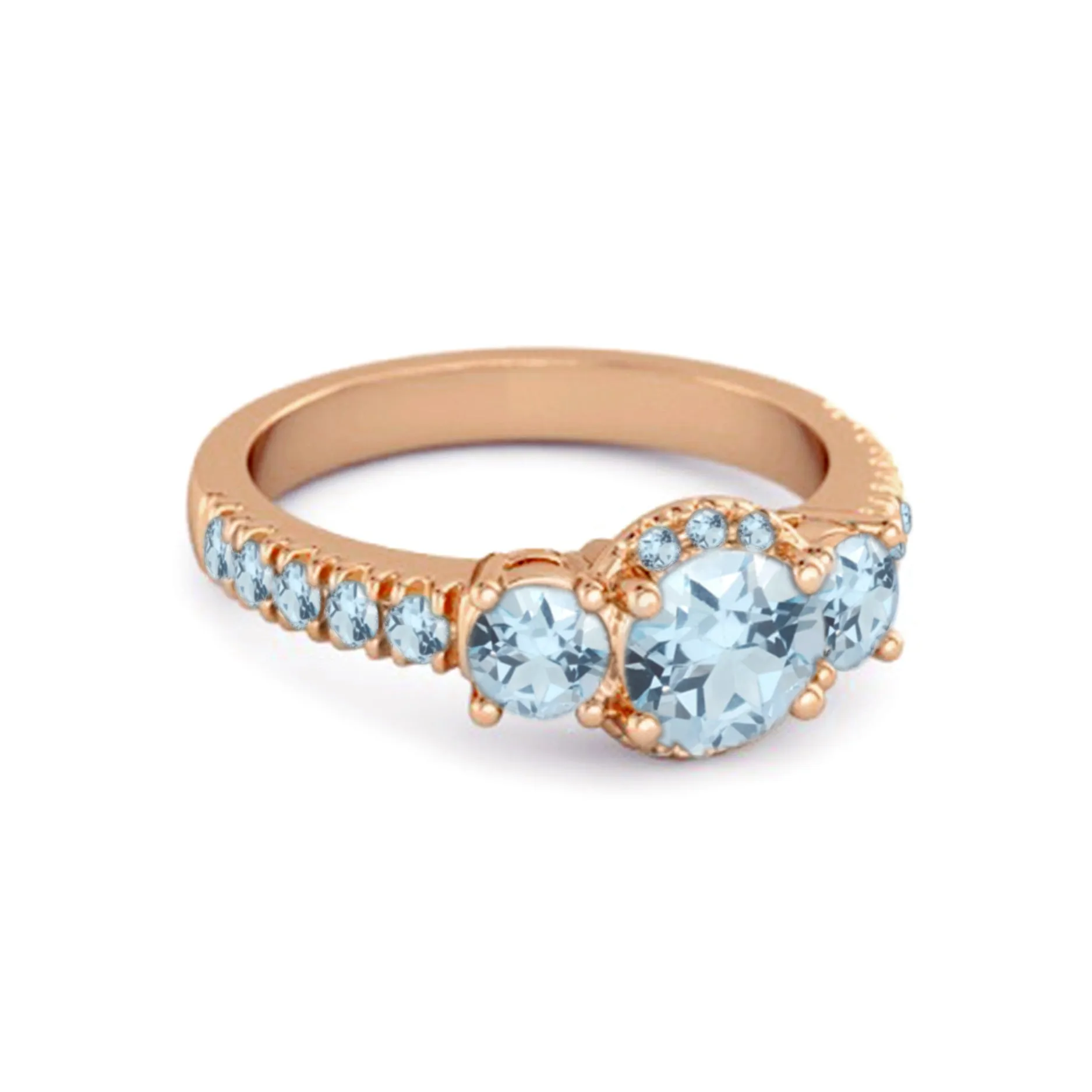 Three Stone Blue Topaz Rare Cut 925 Sterling Silver Accent Ring