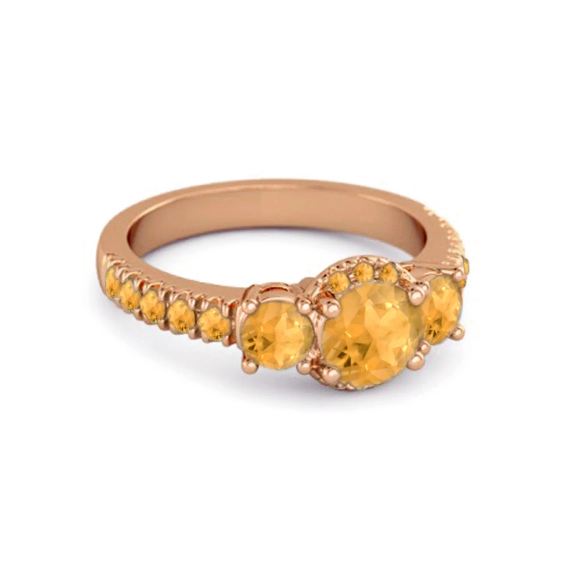 Three Stone Citrine Rare Cut 925 Sterling Silver Accent Ring