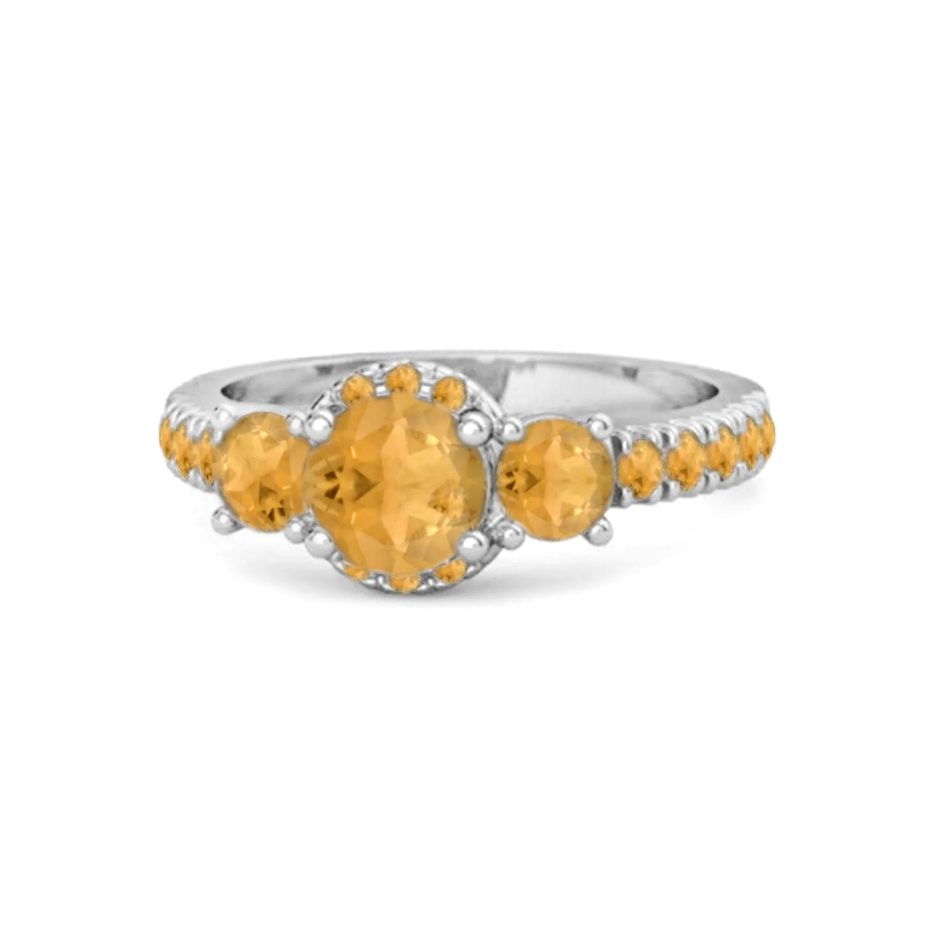 Three Stone Citrine Rare Cut 925 Sterling Silver Accent Ring
