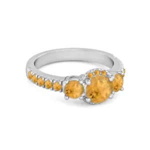 Three Stone Citrine Rare Cut 925 Sterling Silver Accent Ring