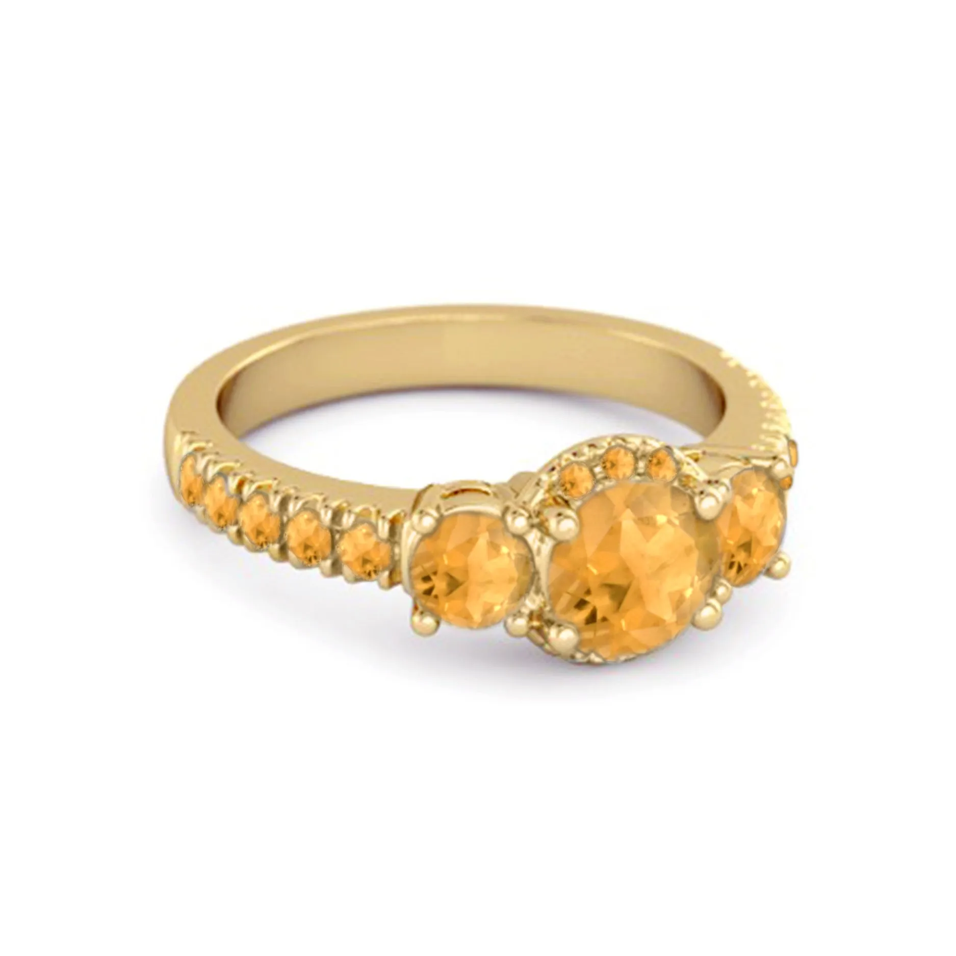 Three Stone Citrine Rare Cut 925 Sterling Silver Accent Ring