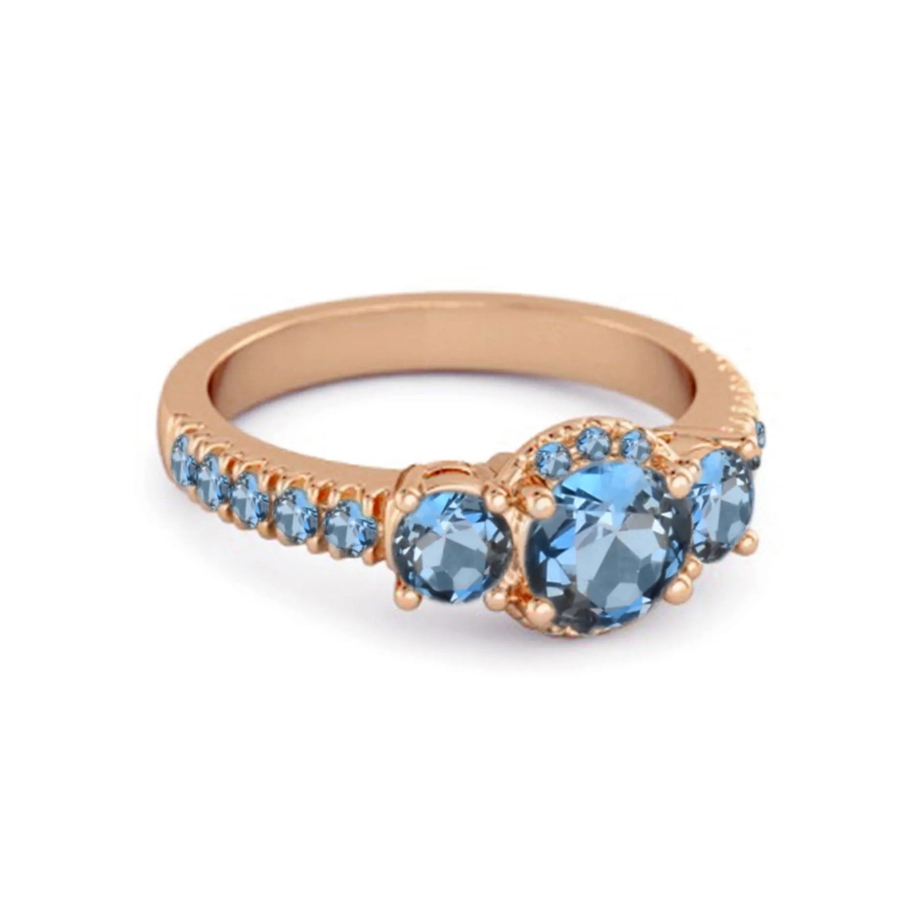 Three Stone London Blue Topaz Rare Cut 925 Sterling Silver Accent Ring