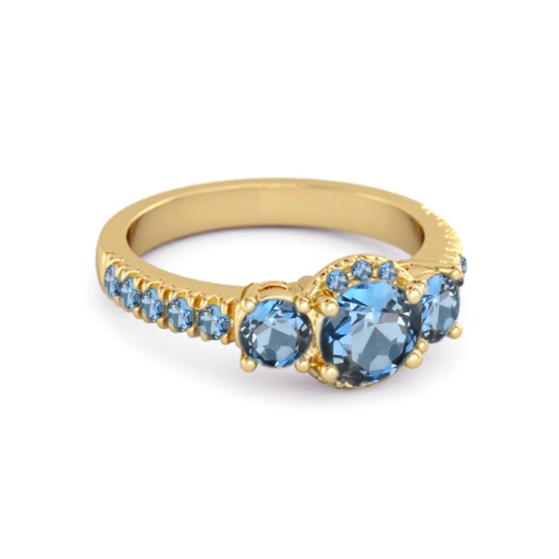 Three Stone London Blue Topaz Rare Cut 925 Sterling Silver Accent Ring