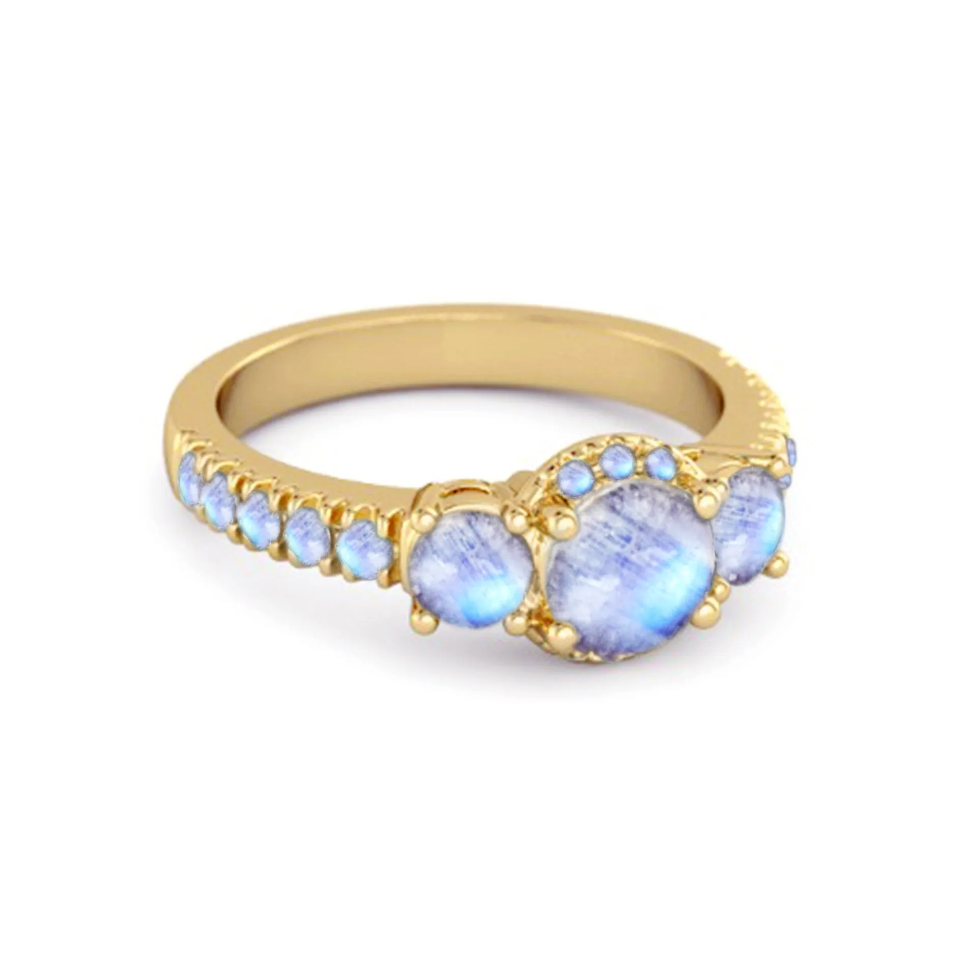 Three Stone Moonstone Rare Cut 925 Sterling Silver Accent Ring