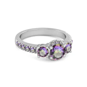 Three Stone Mystic Topaz Rare Cut 925 Sterling Silver Accent Ring