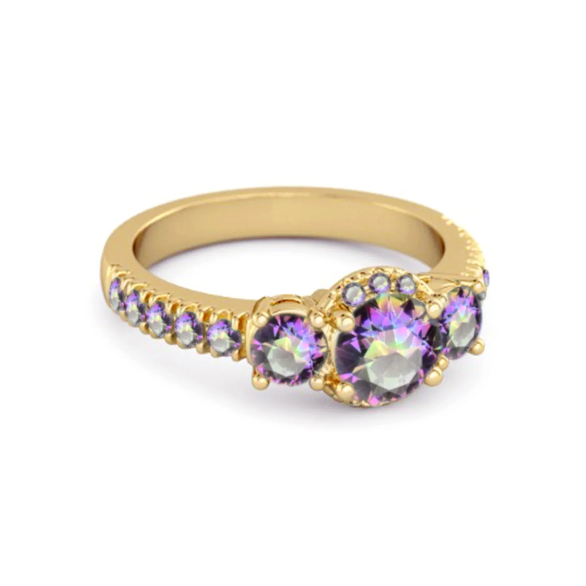 Three Stone Mystic Topaz Rare Cut 925 Sterling Silver Accent Ring