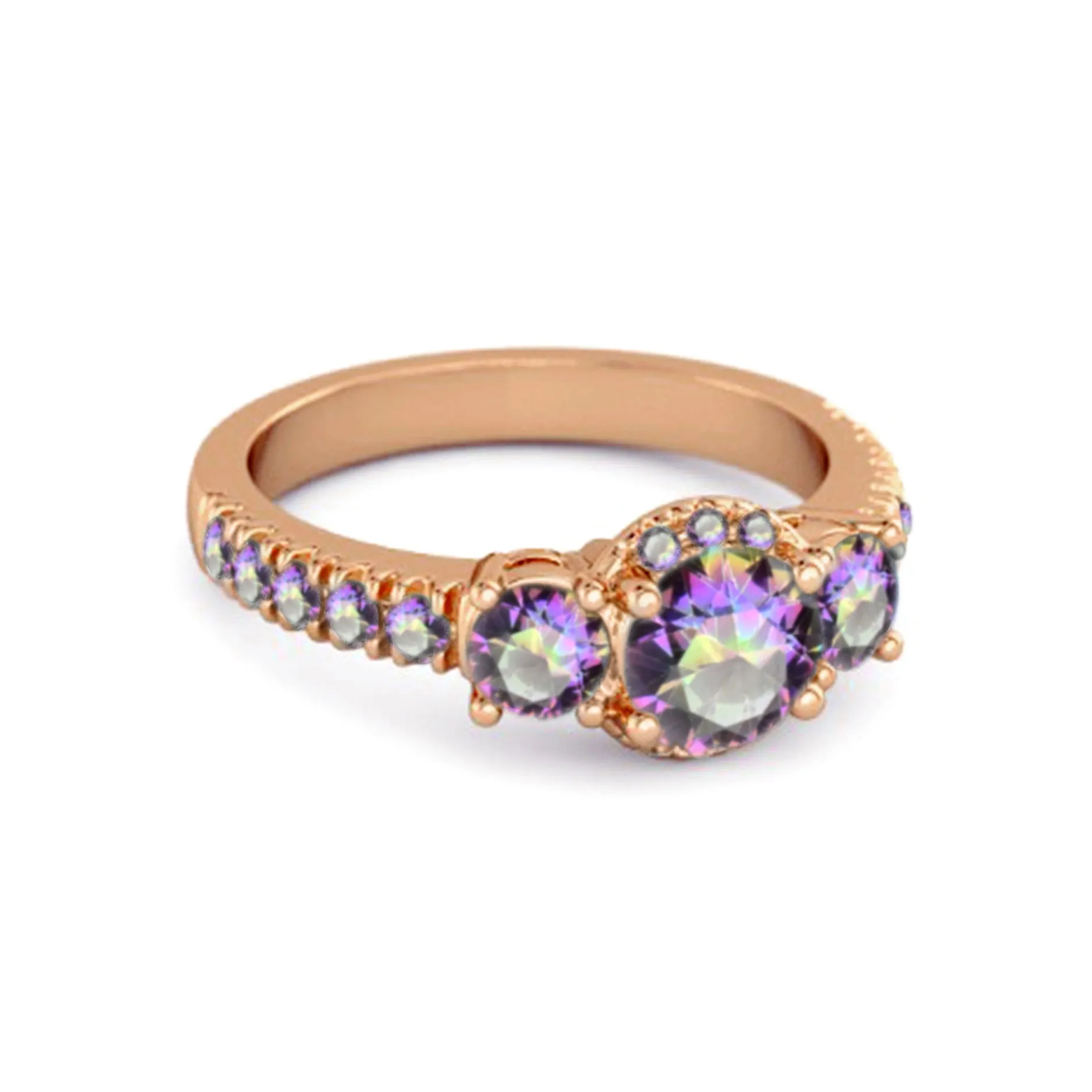 Three Stone Mystic Topaz Rare Cut 925 Sterling Silver Accent Ring