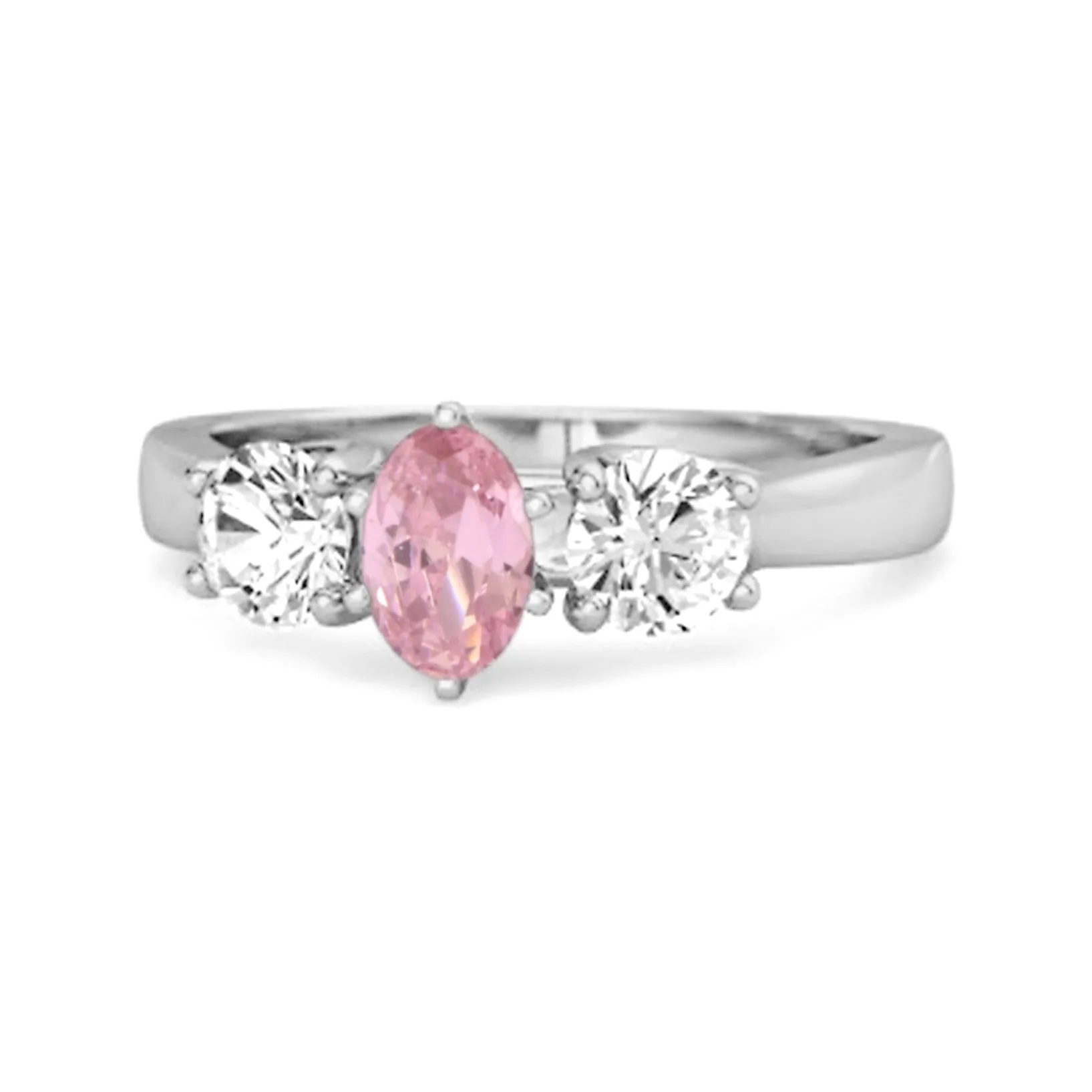 Three Stone Natural Pink Zirconia 925 Sterling Silver Engagement Ring