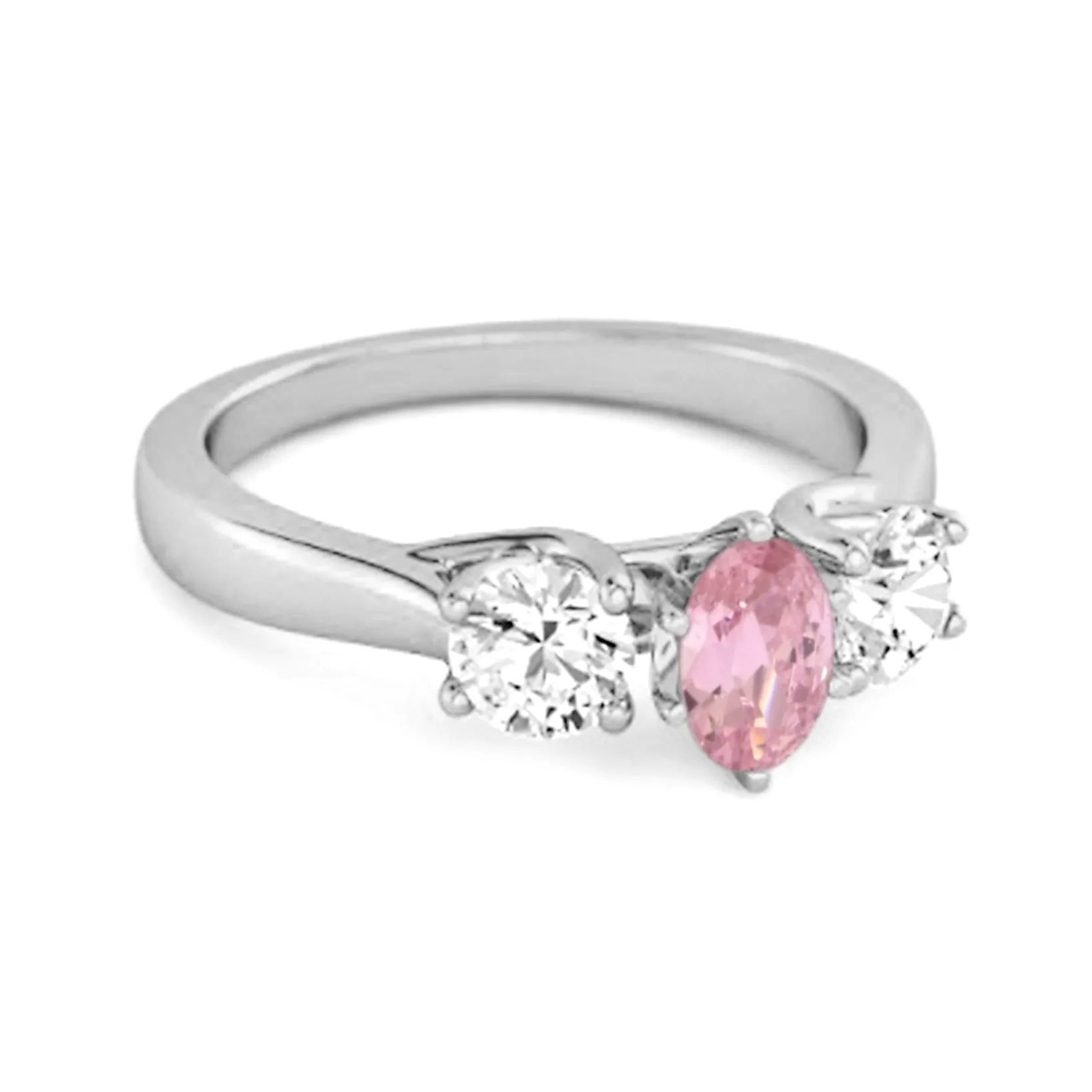 Three Stone Natural Pink Zirconia 925 Sterling Silver Engagement Ring