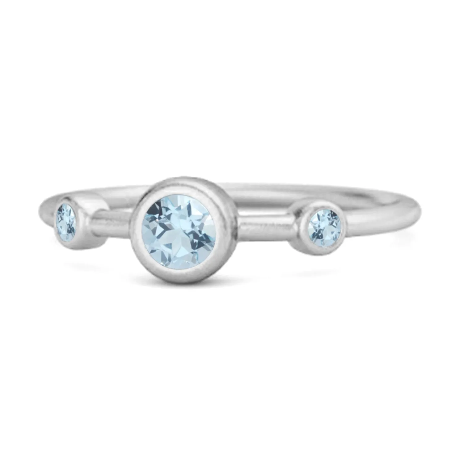 Three Stone Round Cut Blue Topaz 925 Sterling Silver Bridal Ring