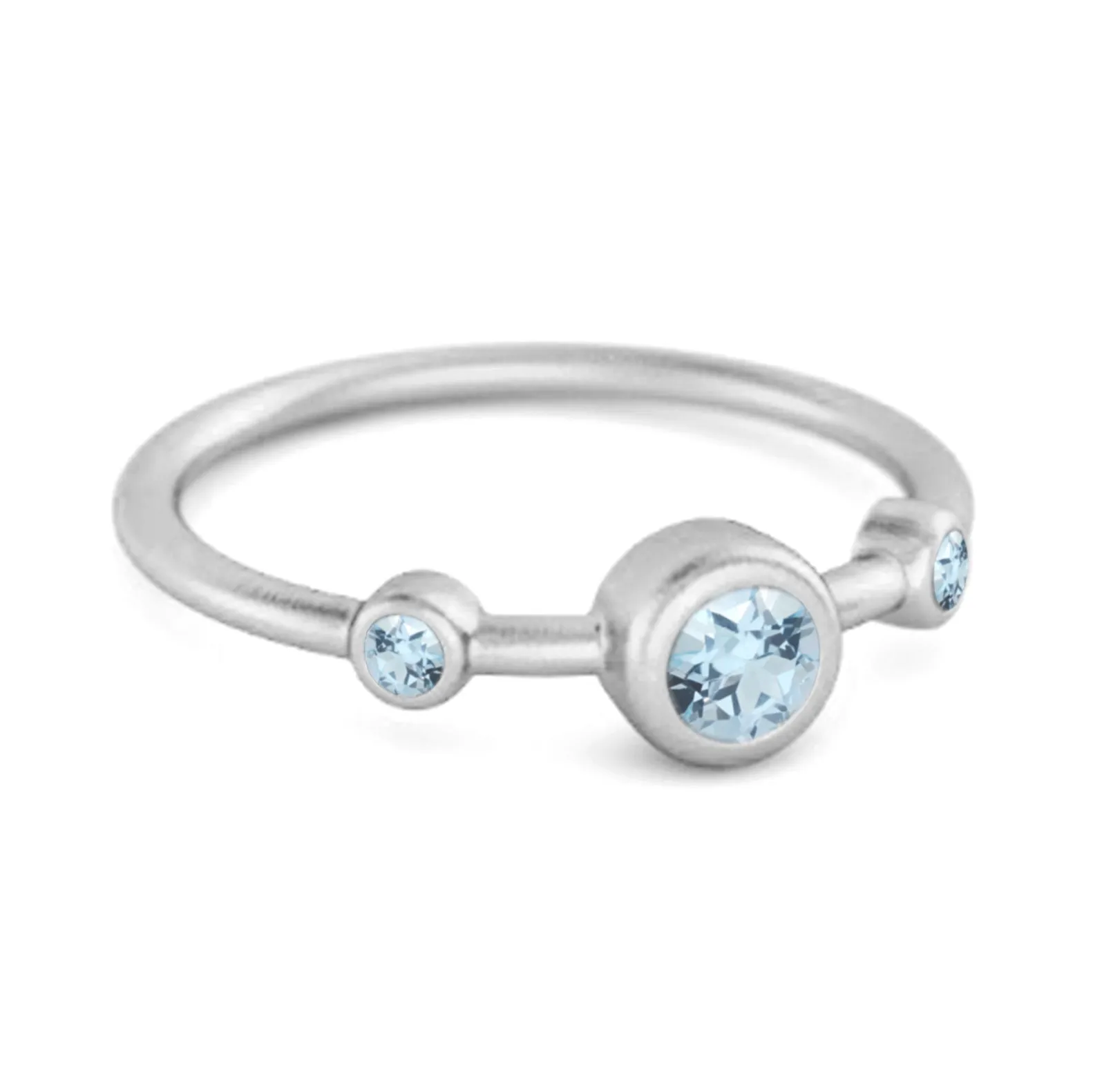 Three Stone Round Cut Blue Topaz 925 Sterling Silver Bridal Ring