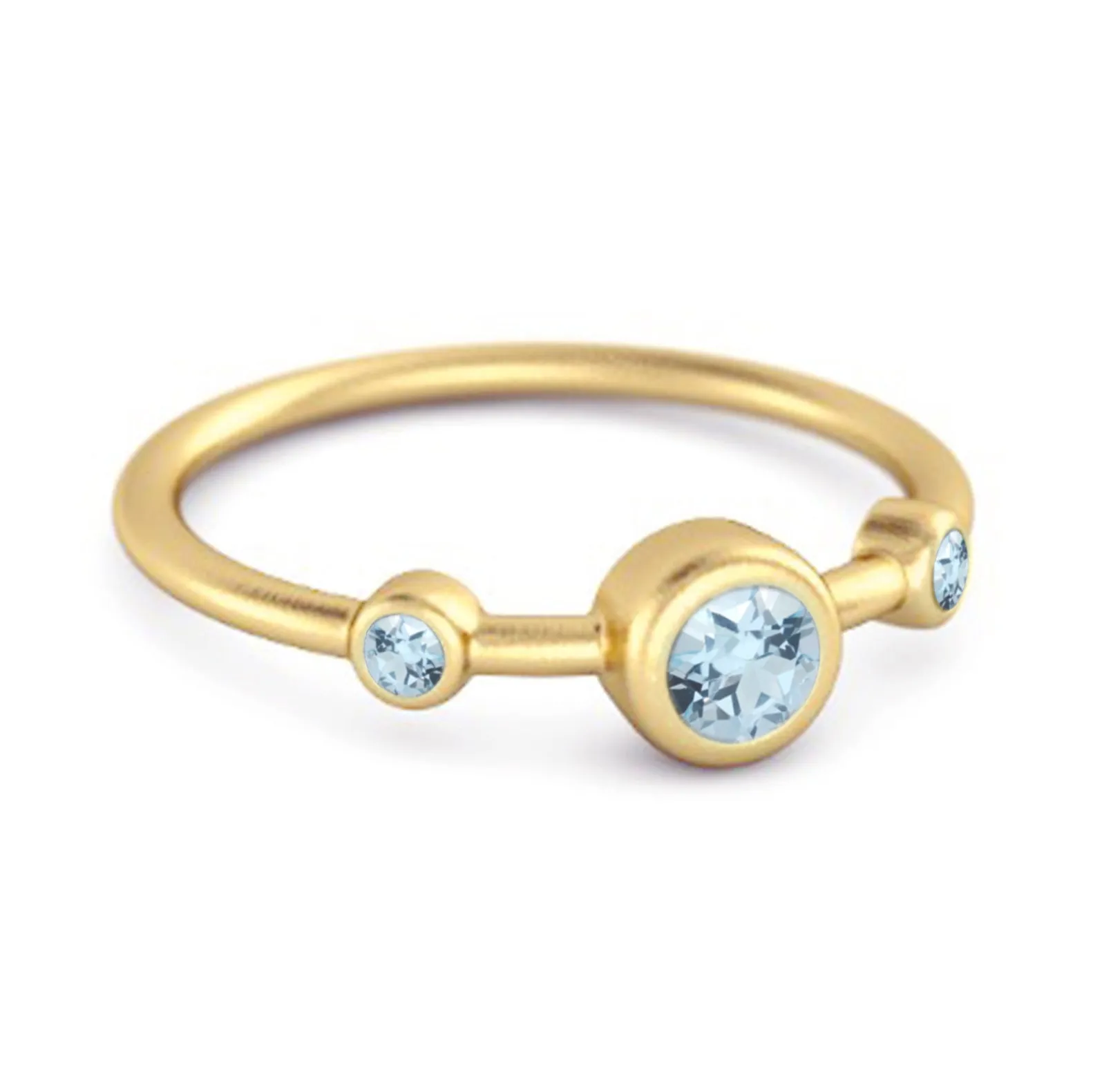 Three Stone Round Cut Blue Topaz 925 Sterling Silver Bridal Ring