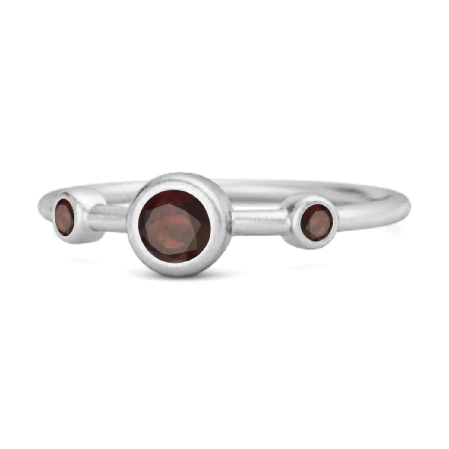Three Stone Round Cut Garnet 925 Sterling Silver Bridal Ring