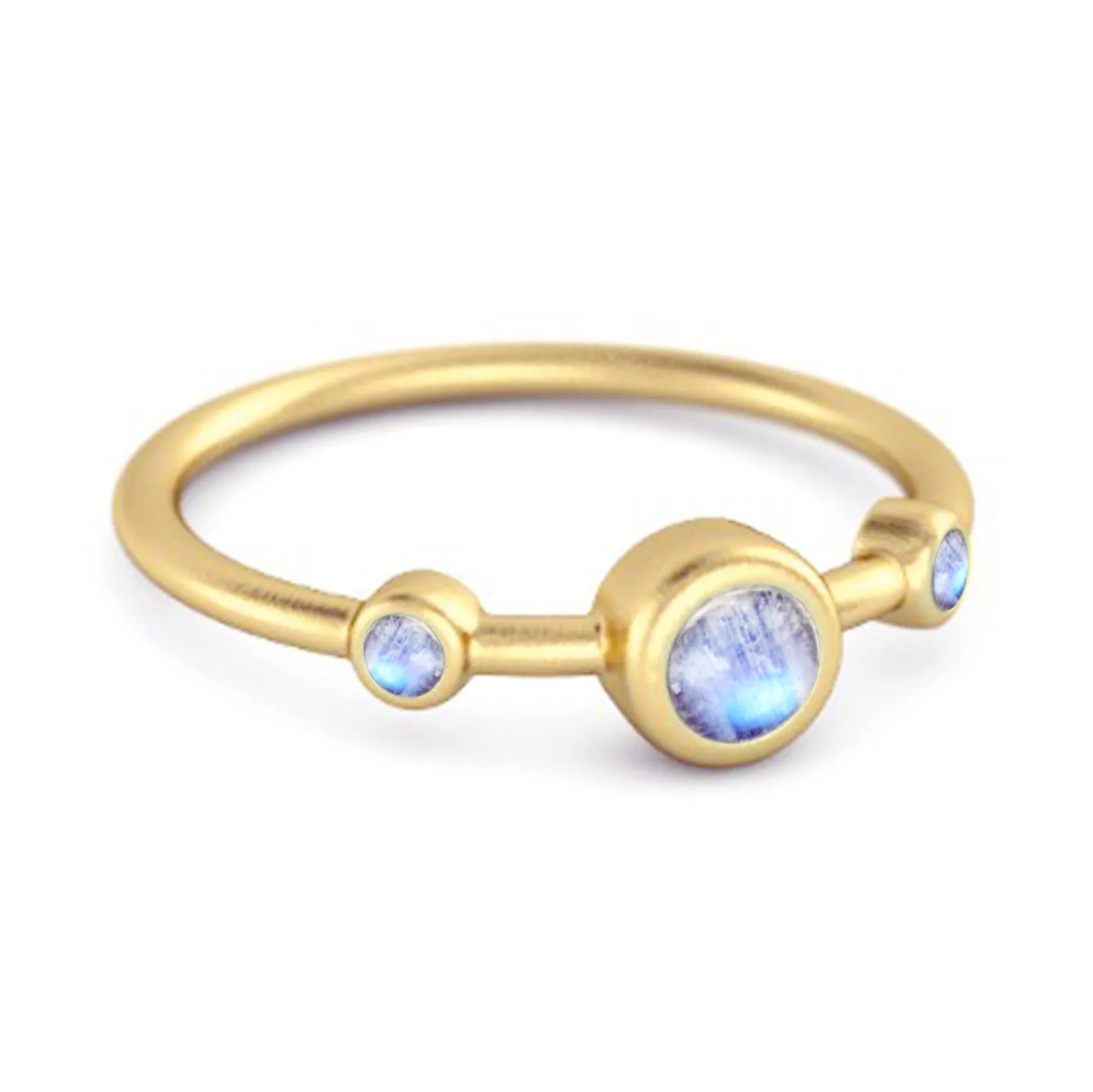 Three Stone Round Cut Moonstone 925 Sterling Silver Bridal Ring