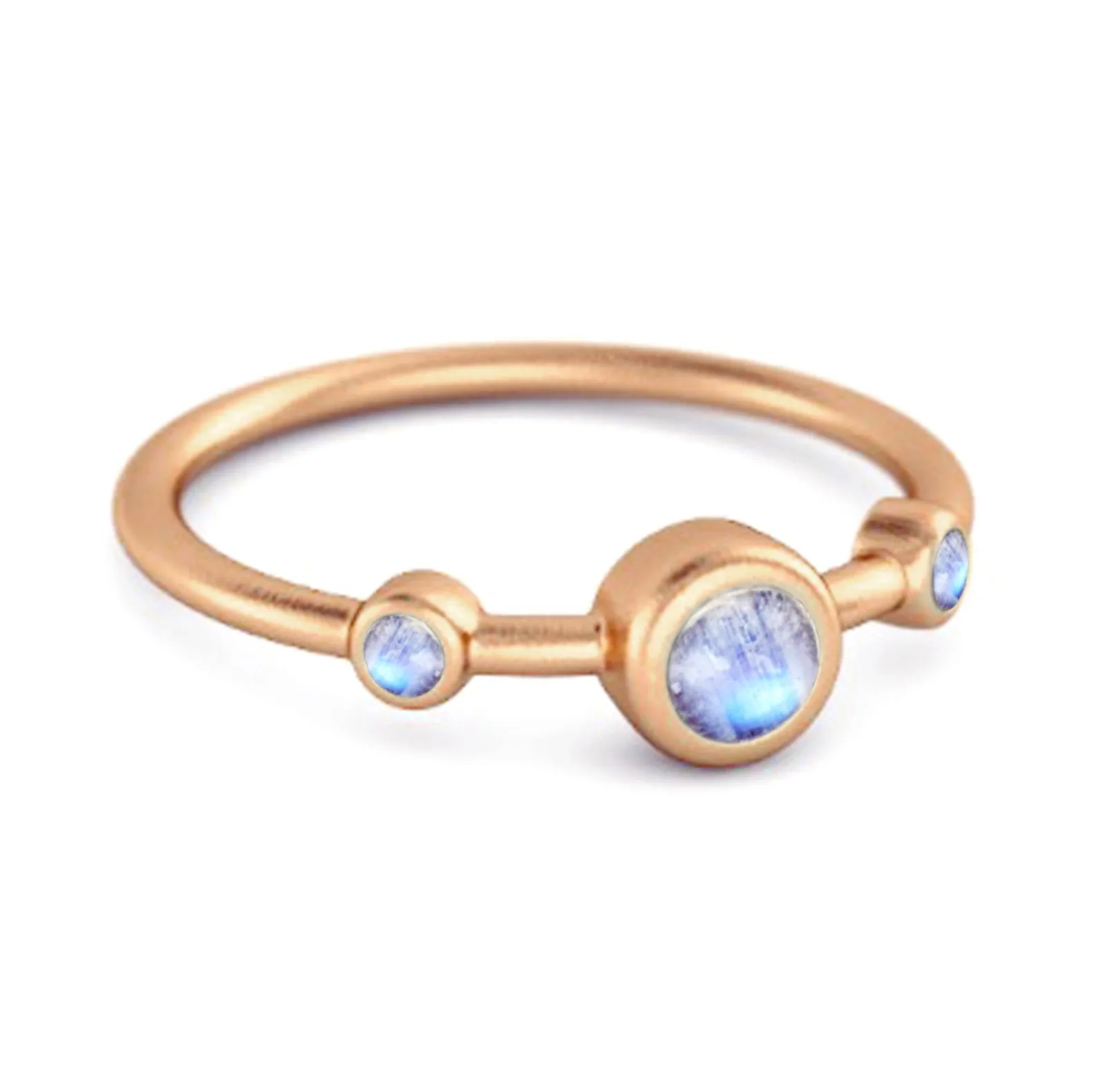 Three Stone Round Cut Moonstone 925 Sterling Silver Bridal Ring