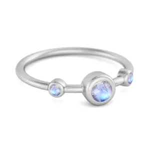 Three Stone Round Cut Moonstone 925 Sterling Silver Bridal Ring