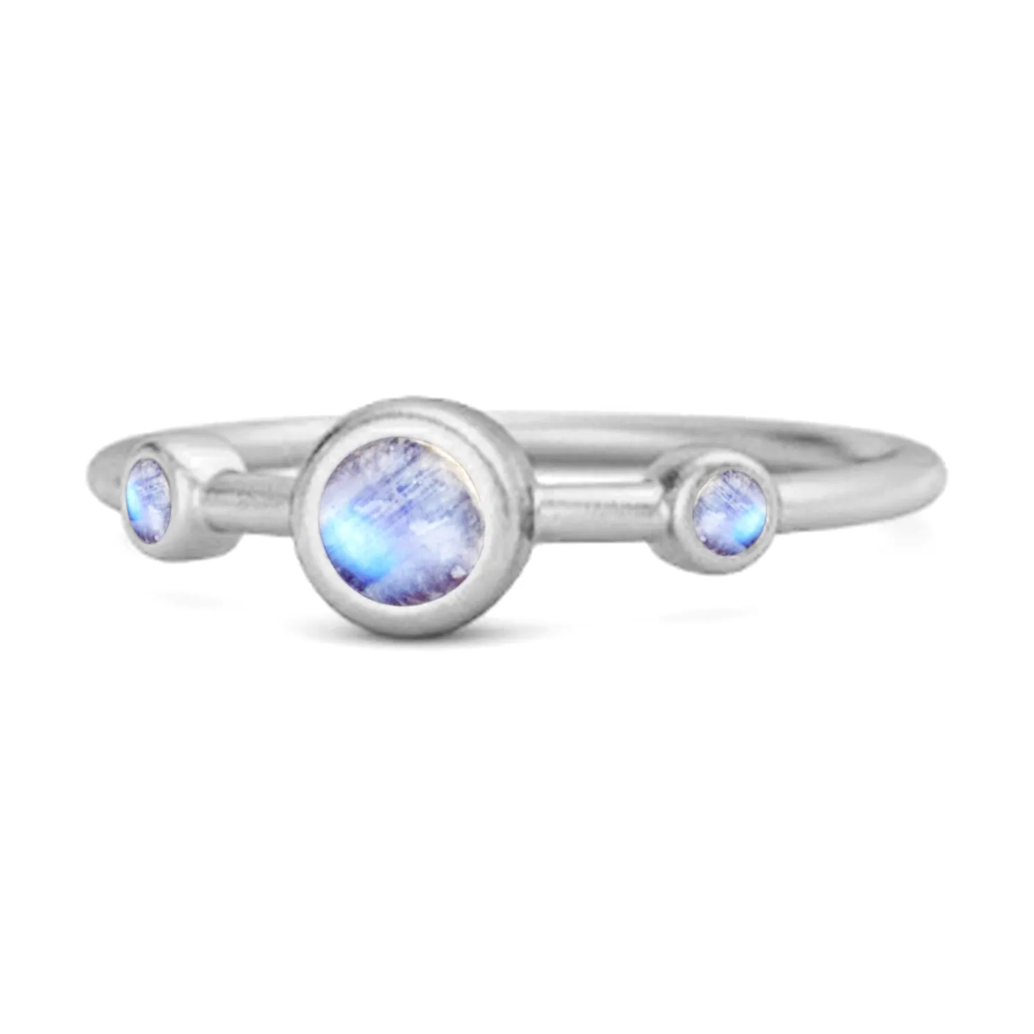 Three Stone Round Cut Moonstone 925 Sterling Silver Bridal Ring