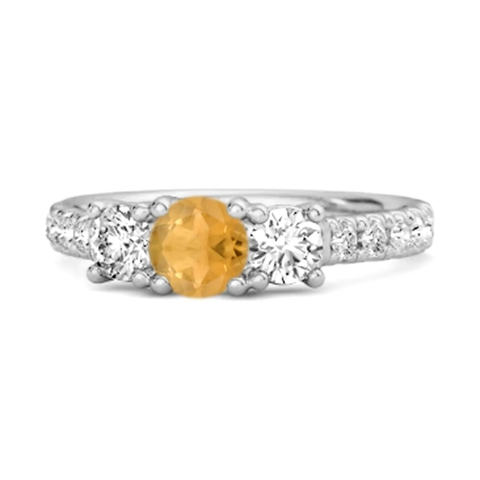 Three Stone Round Cut Natural Citrine 925 Silver Engagement Ring