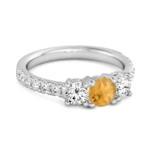 Three Stone Round Cut Natural Citrine 925 Silver Engagement Ring