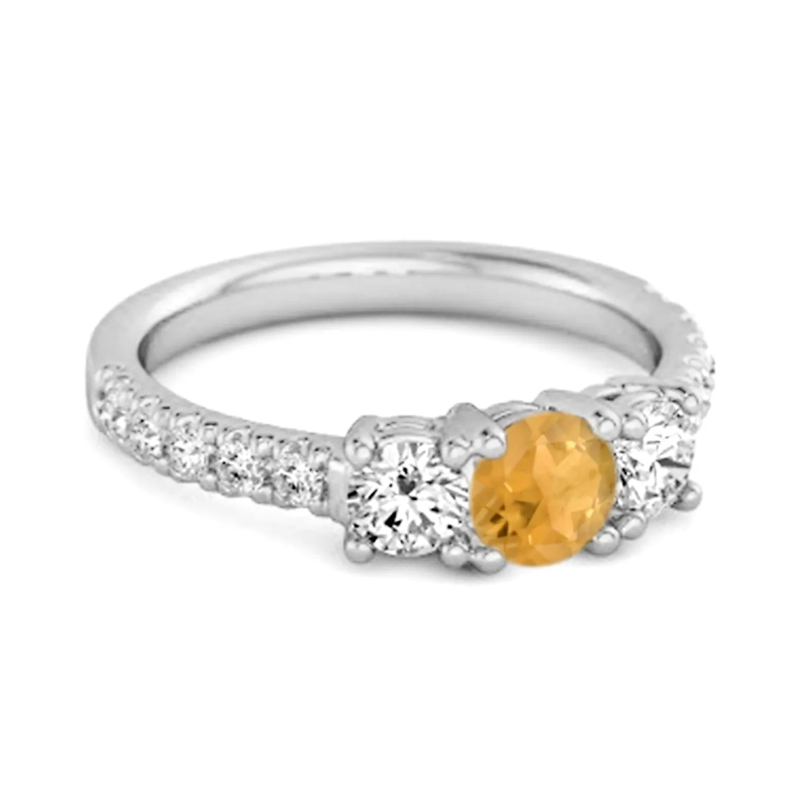 Three Stone Round Cut Natural Citrine 925 Silver Engagement Ring