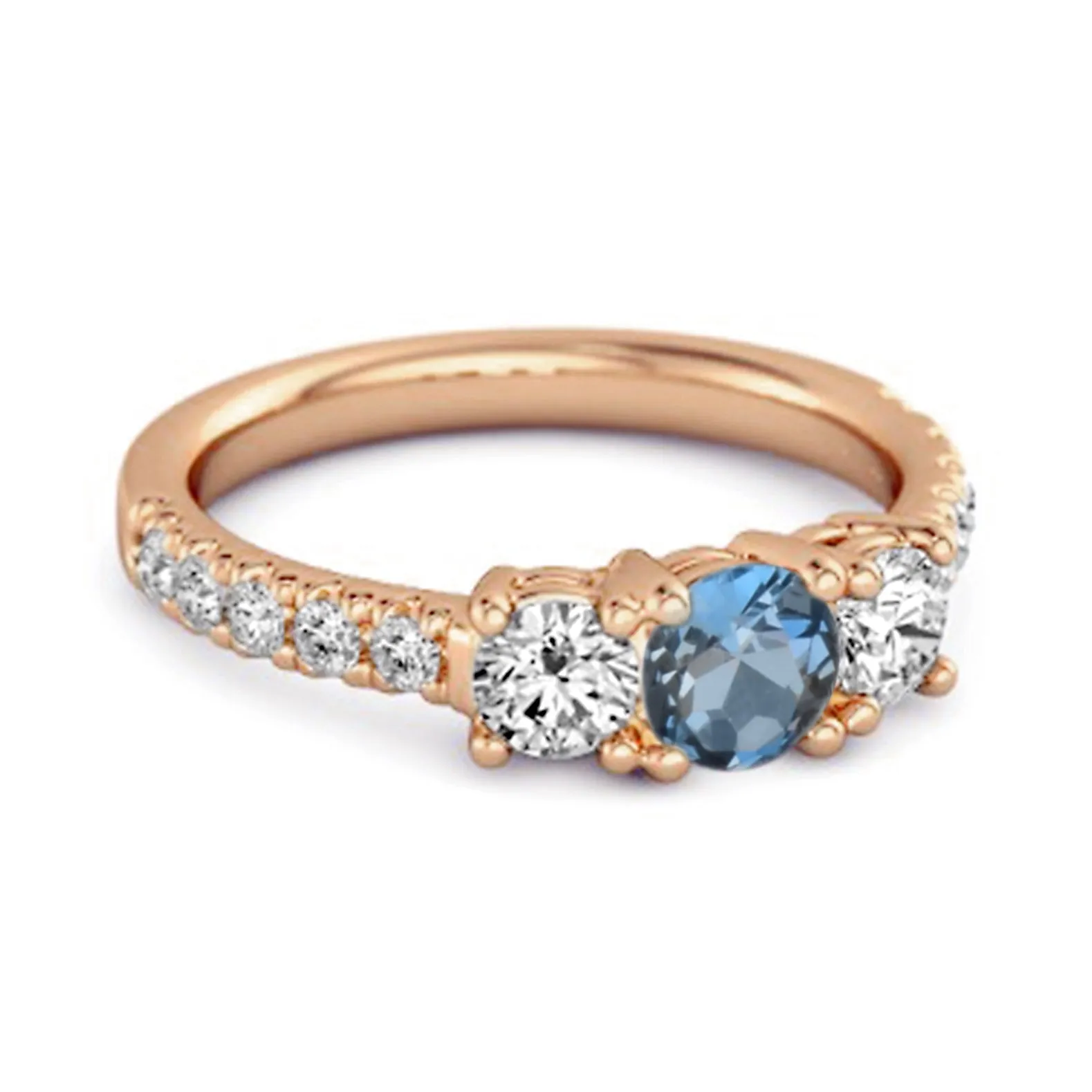 Three Stone Round Cut Natural London Blue Topaz 925 Silver Engagement Ring