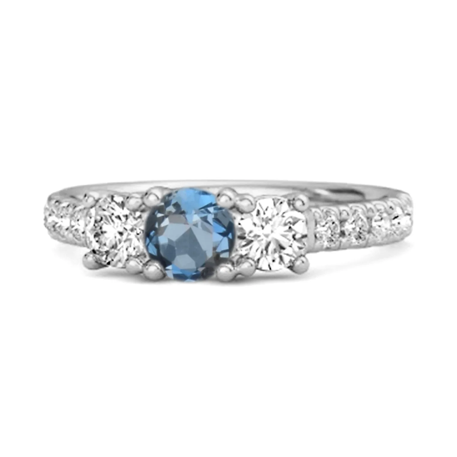 Three Stone Round Cut Natural London Blue Topaz 925 Silver Engagement Ring