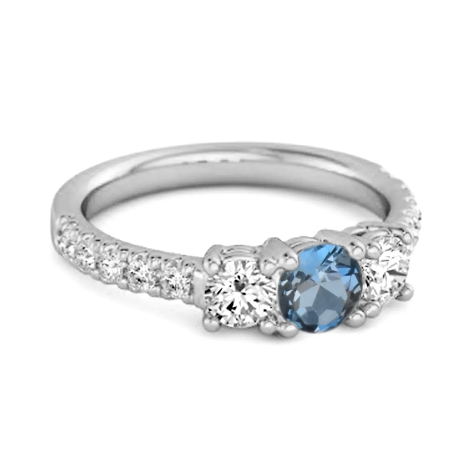 Three Stone Round Cut Natural London Blue Topaz 925 Silver Engagement Ring