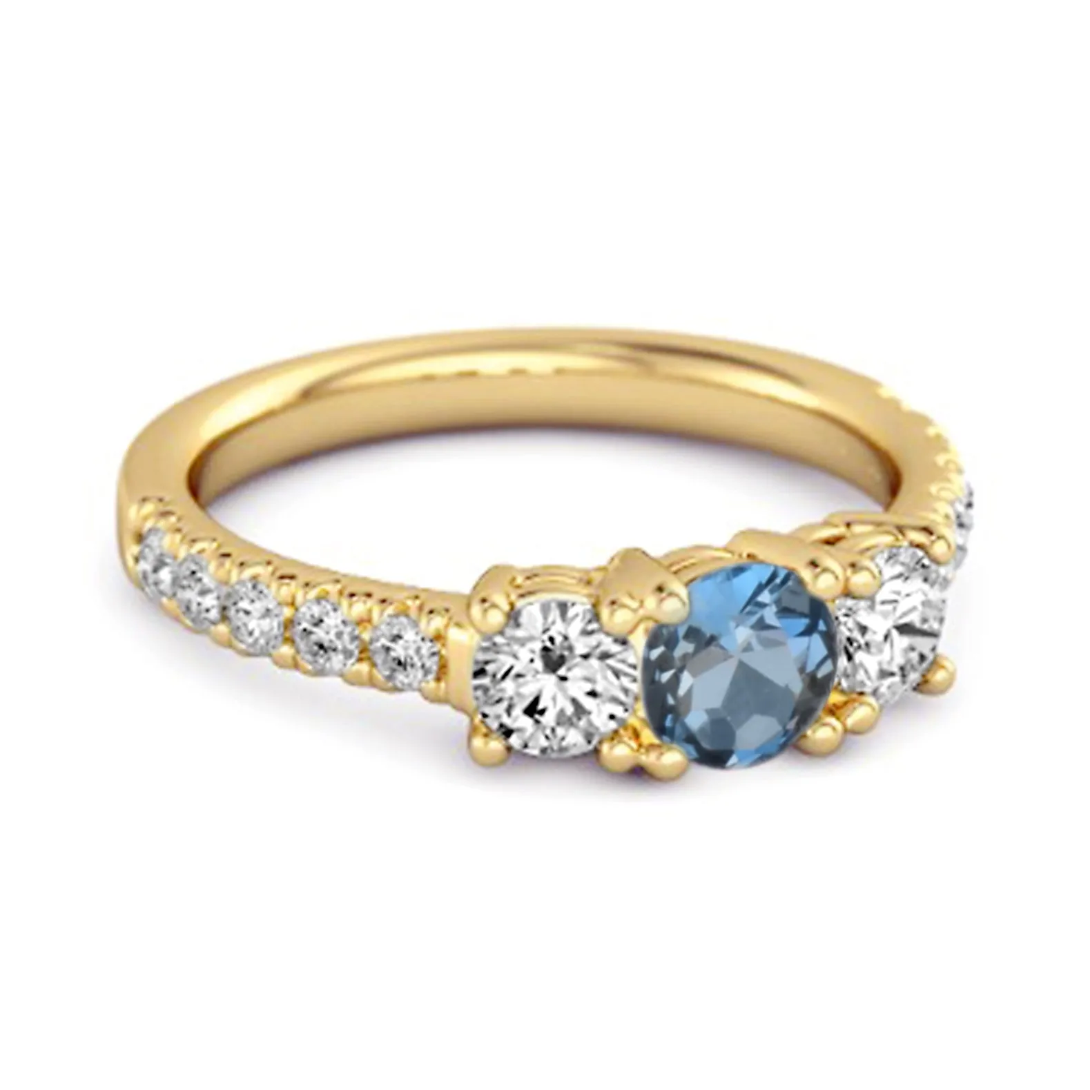 Three Stone Round Cut Natural London Blue Topaz 925 Silver Engagement Ring