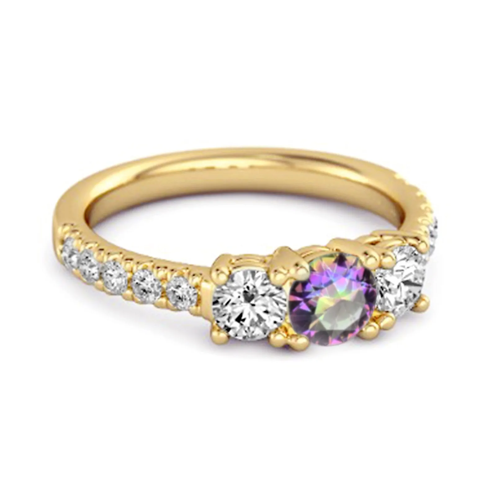 Three Stone Round Cut Natural Mystic Topaz 925 Silver Engagement Ring