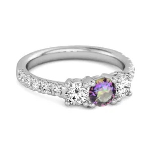 Three Stone Round Cut Natural Mystic Topaz 925 Silver Engagement Ring
