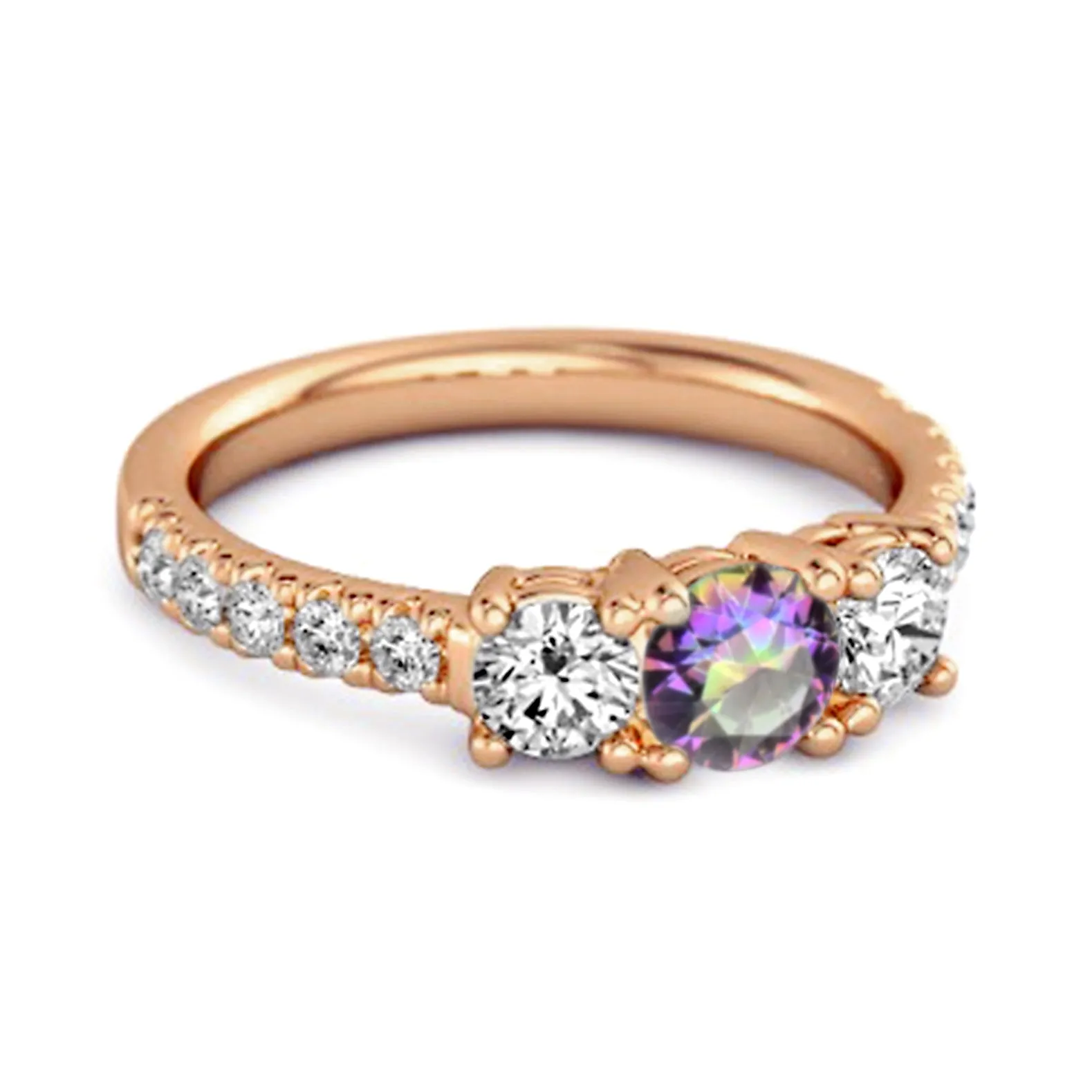 Three Stone Round Cut Natural Mystic Topaz 925 Silver Engagement Ring