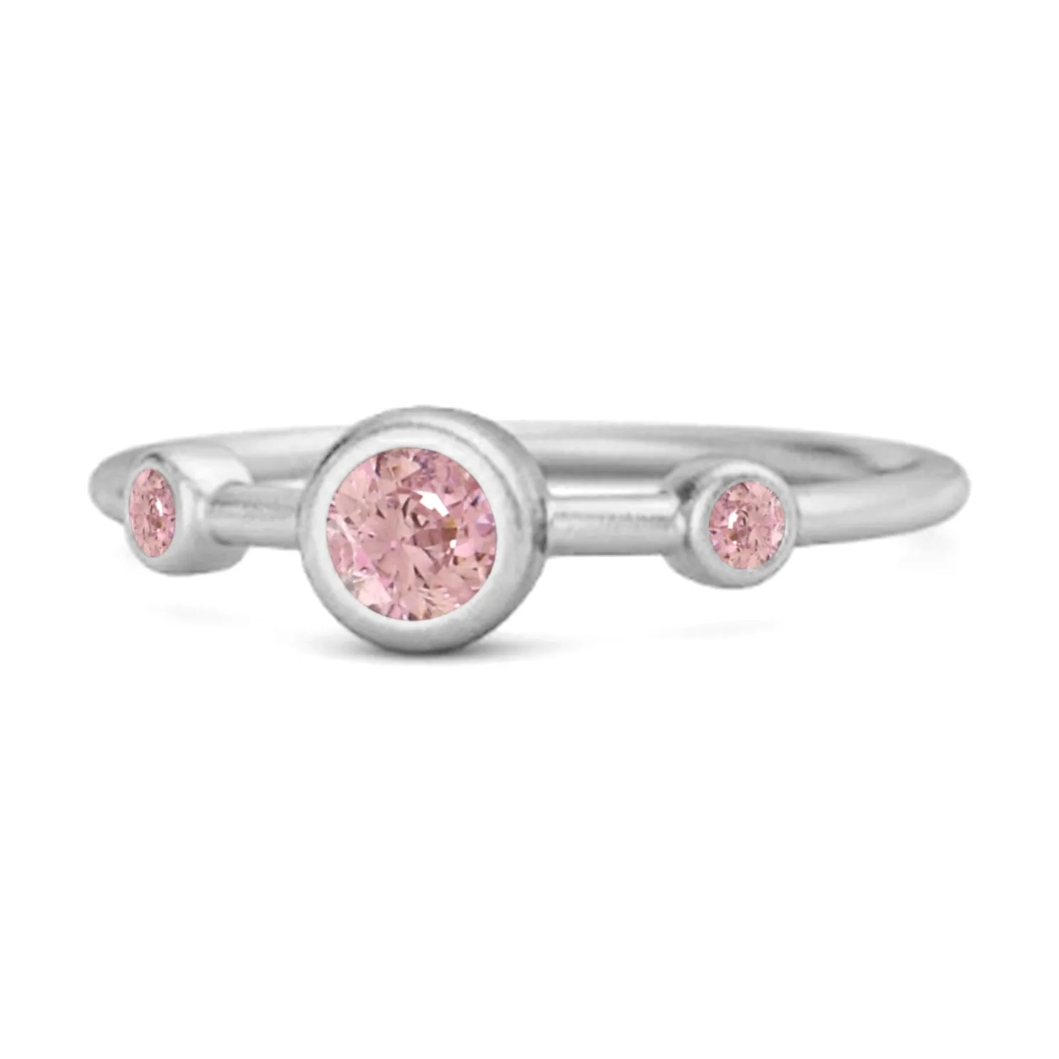 Three Stone Round Cut Pink Zirconia 925 Sterling Silver Bridal Ring