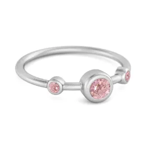 Three Stone Round Cut Pink Zirconia 925 Sterling Silver Bridal Ring
