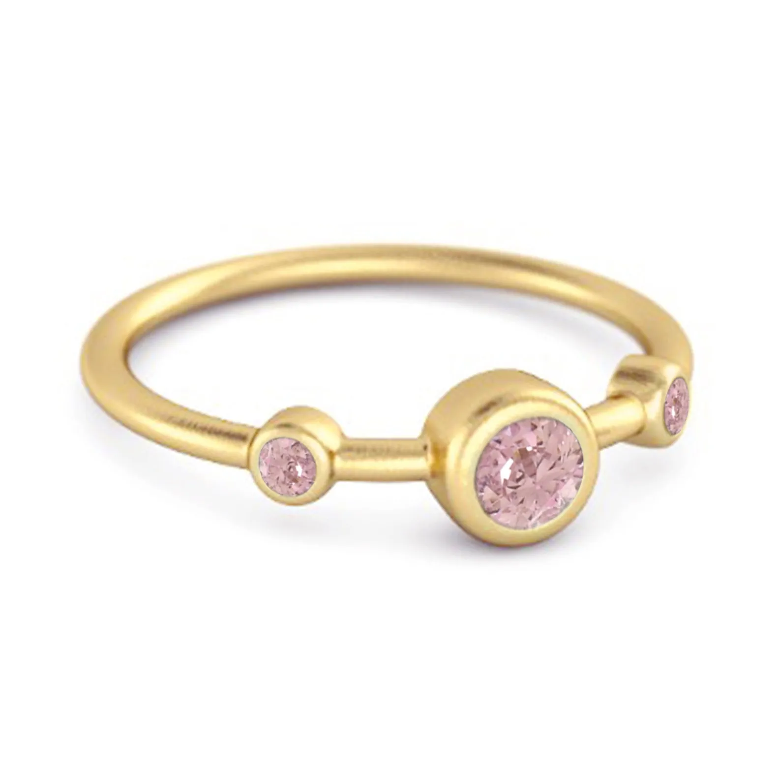 Three Stone Round Cut Pink Zirconia 925 Sterling Silver Bridal Ring