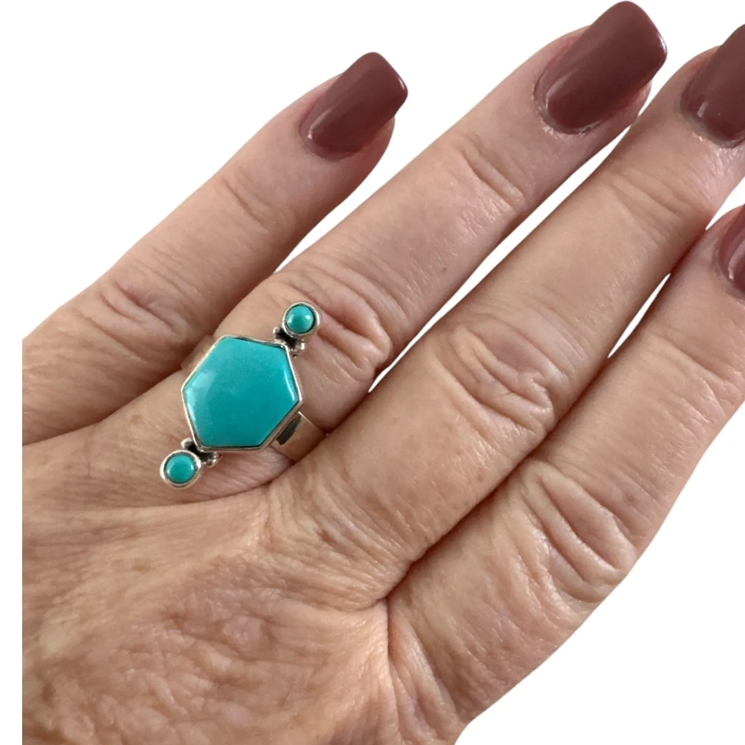 Tibetan Turquoise Solid 925 Sterling Silver Ring 7