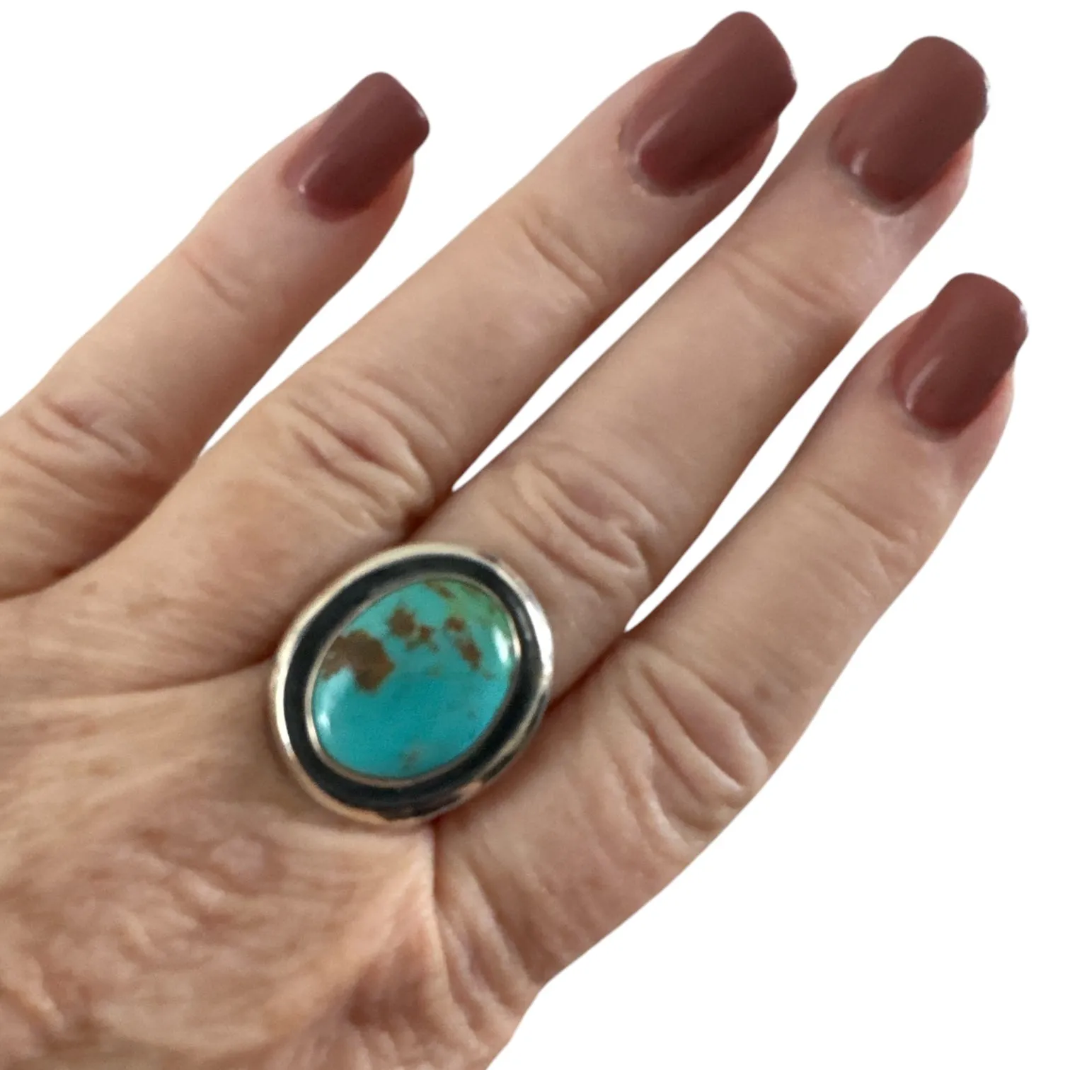 Tibetan Turquoise Solid 925 Sterling Silver Ring 8