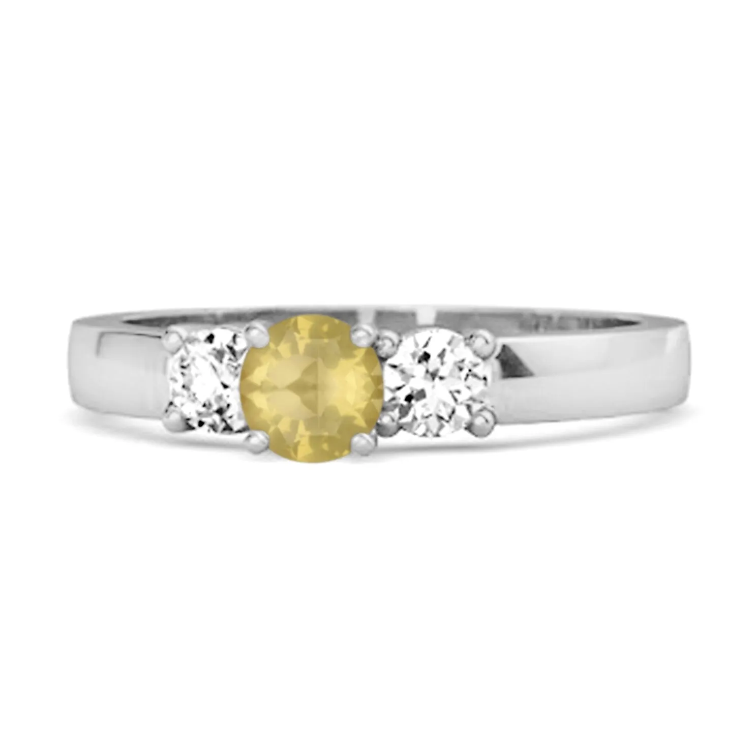 Tri Stone 0.10 Ctw Lemon Quartz 925 Sterling Silver Mystery Ring