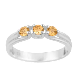 Trilogy Gemstone Round 3mm Citrine 925 Sterling Silver Platinum Plated Ring Gift for her