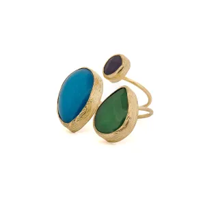 Triple Gemstone Color Symphony Adjustable Chunky Ring