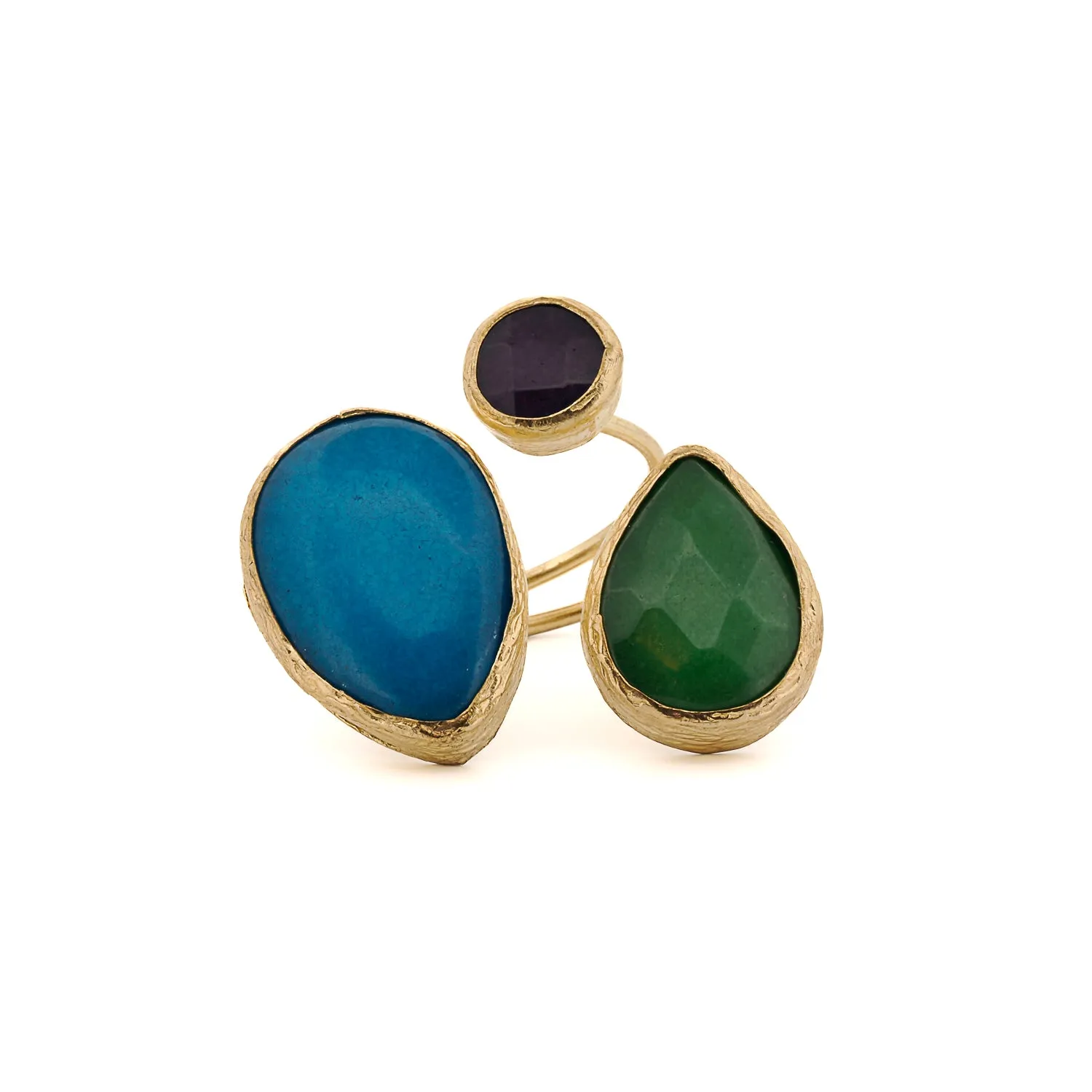 Triple Gemstone Color Symphony Adjustable Chunky Ring
