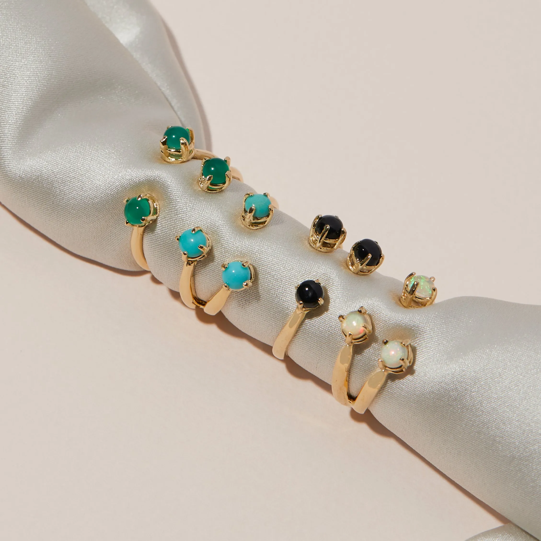 Triple Twisted Claw Ring with Stone in Green Onyx
