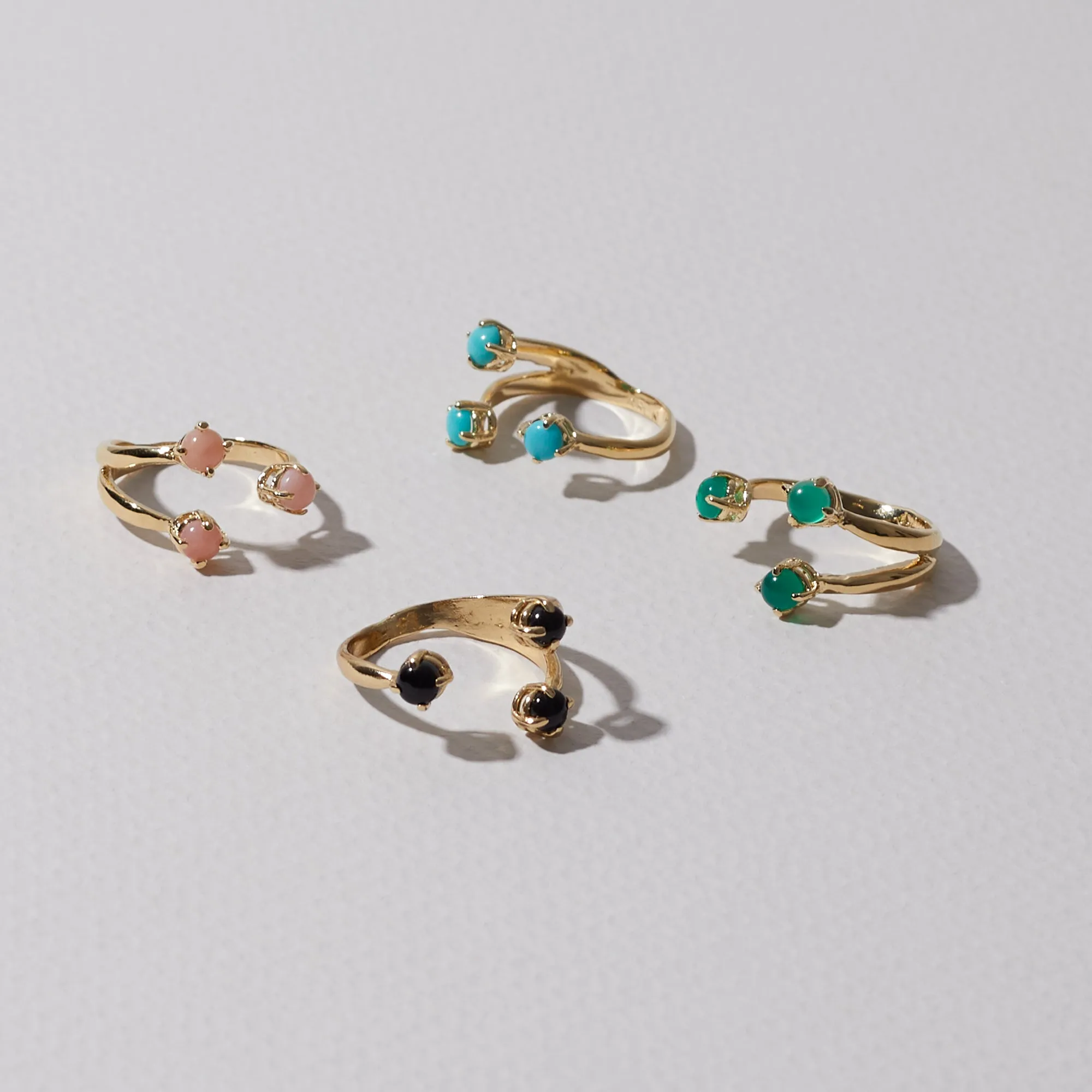 Triple Twisted Claw Ring with Stone in Pink Opal