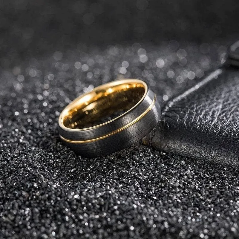 Tungsten Wedding Band with Asymmetric Gold Thread