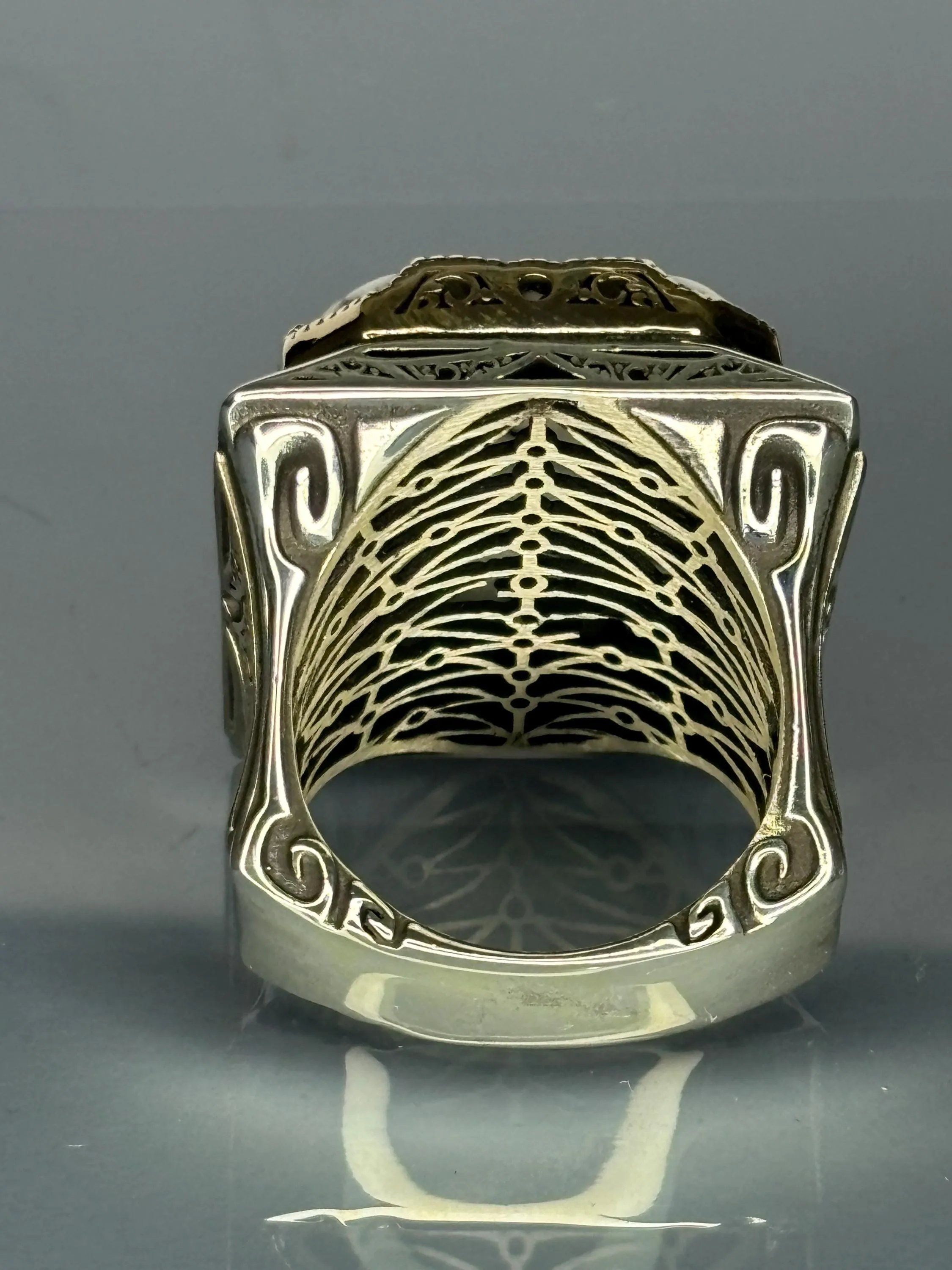 Turkish Handmade Jewelry 925 Sterling Silver Agate Stone Engraved Mens Rings