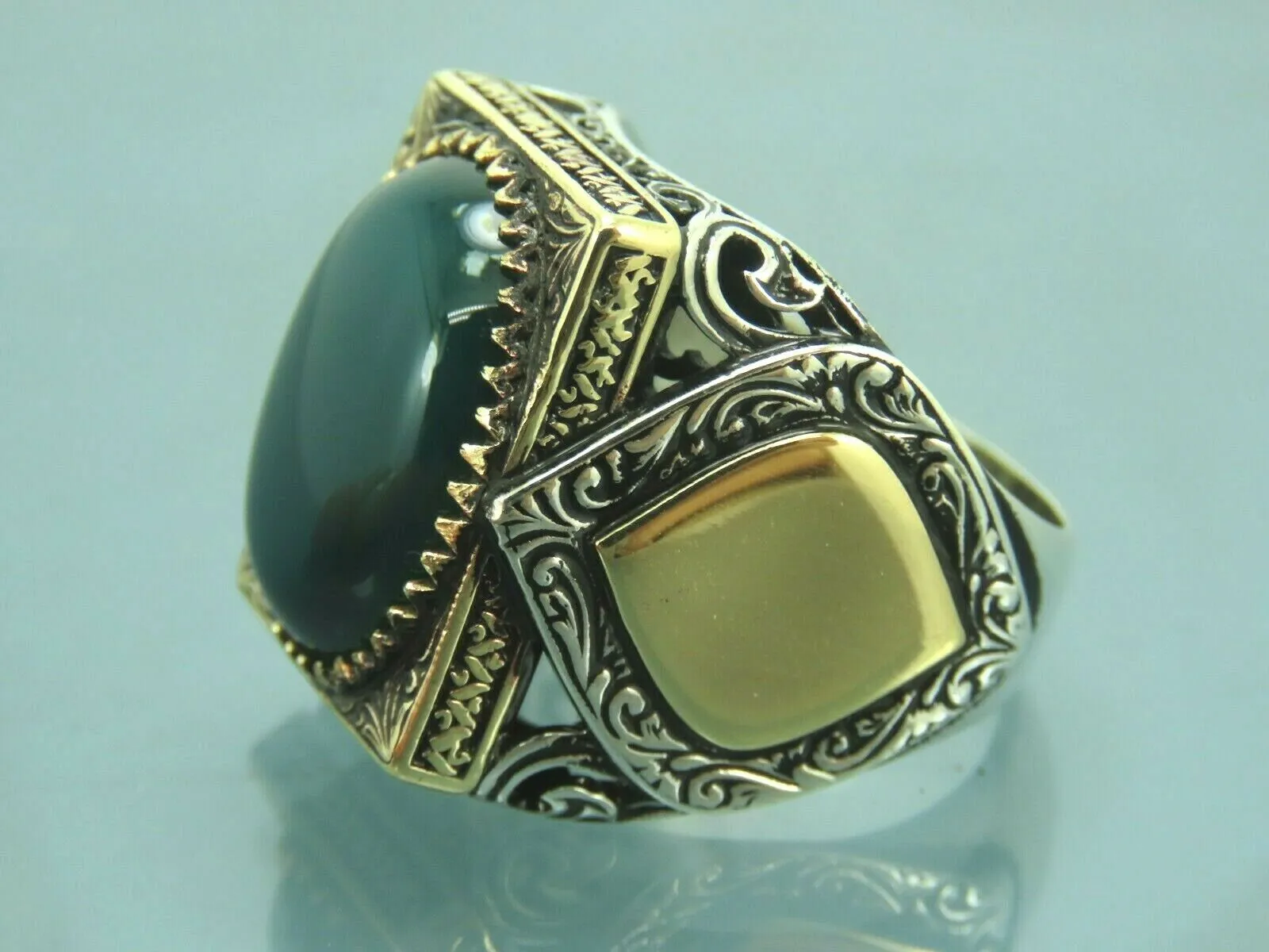 Turkish Handmade Jewelry 925 Sterling Silver Agate Stone Engraved Mens Rings