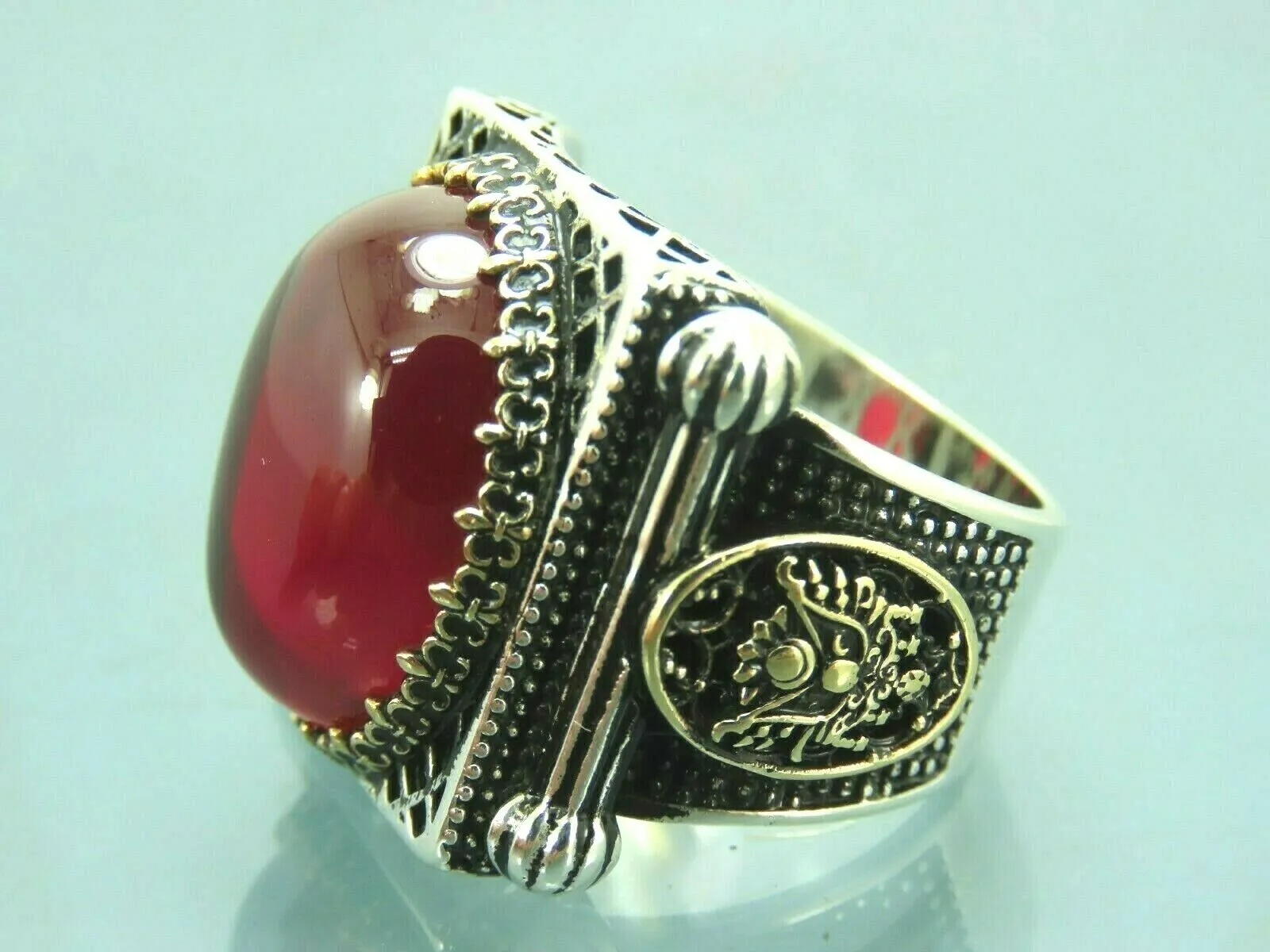 Turkish Handmade Jewelry 925 Sterling Silver Ruby Stone Mens Rings