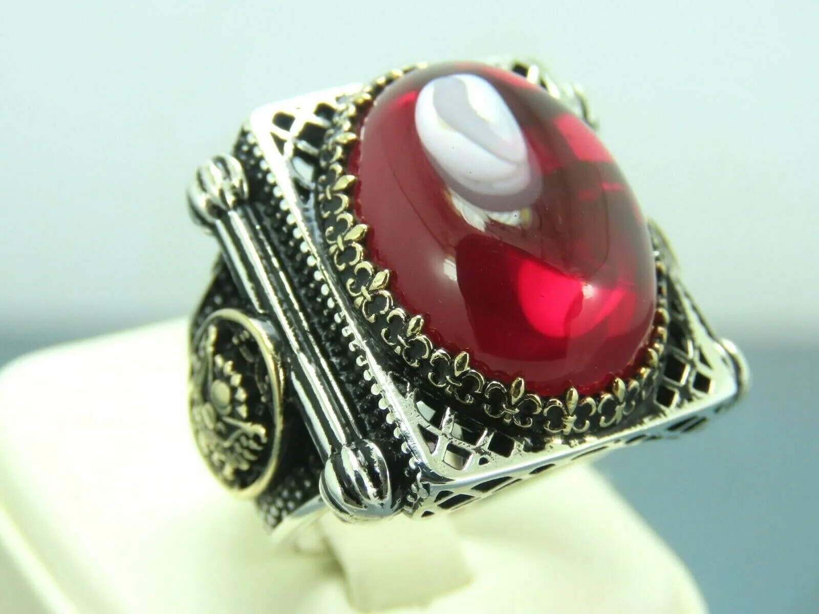 Turkish Handmade Jewelry 925 Sterling Silver Ruby Stone Mens Rings