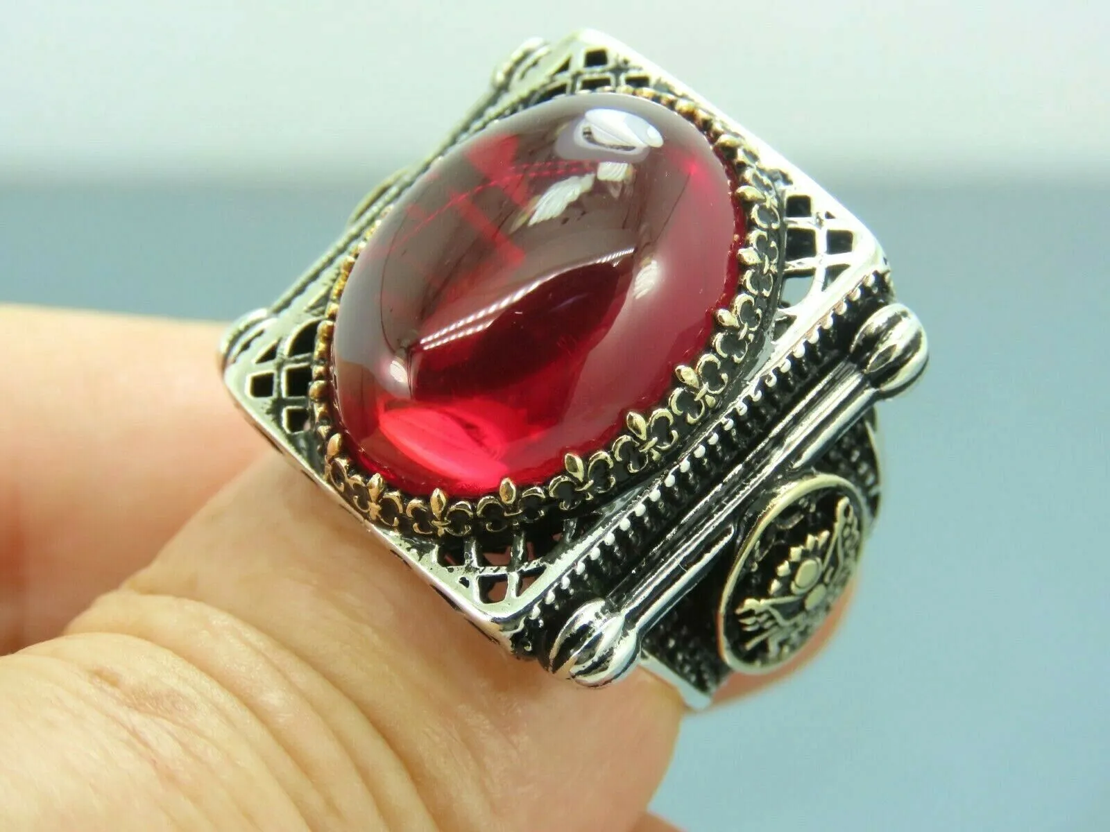 Turkish Handmade Jewelry 925 Sterling Silver Ruby Stone Mens Rings